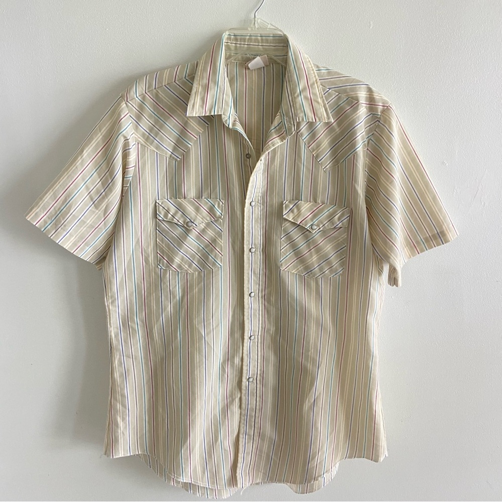 3/$25 Saddlebrook Western L Wear Short Sleeve Shirt Striped Pearl Snap